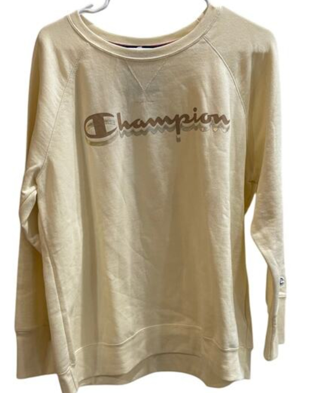 Champion Women’s Powerblend Fleece Crew Script Logo Sweatshirt 1X Natural